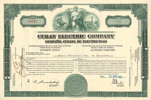 Cuban Electric Co. - 1953 dated Uncanceled Cuba Stock Certificate